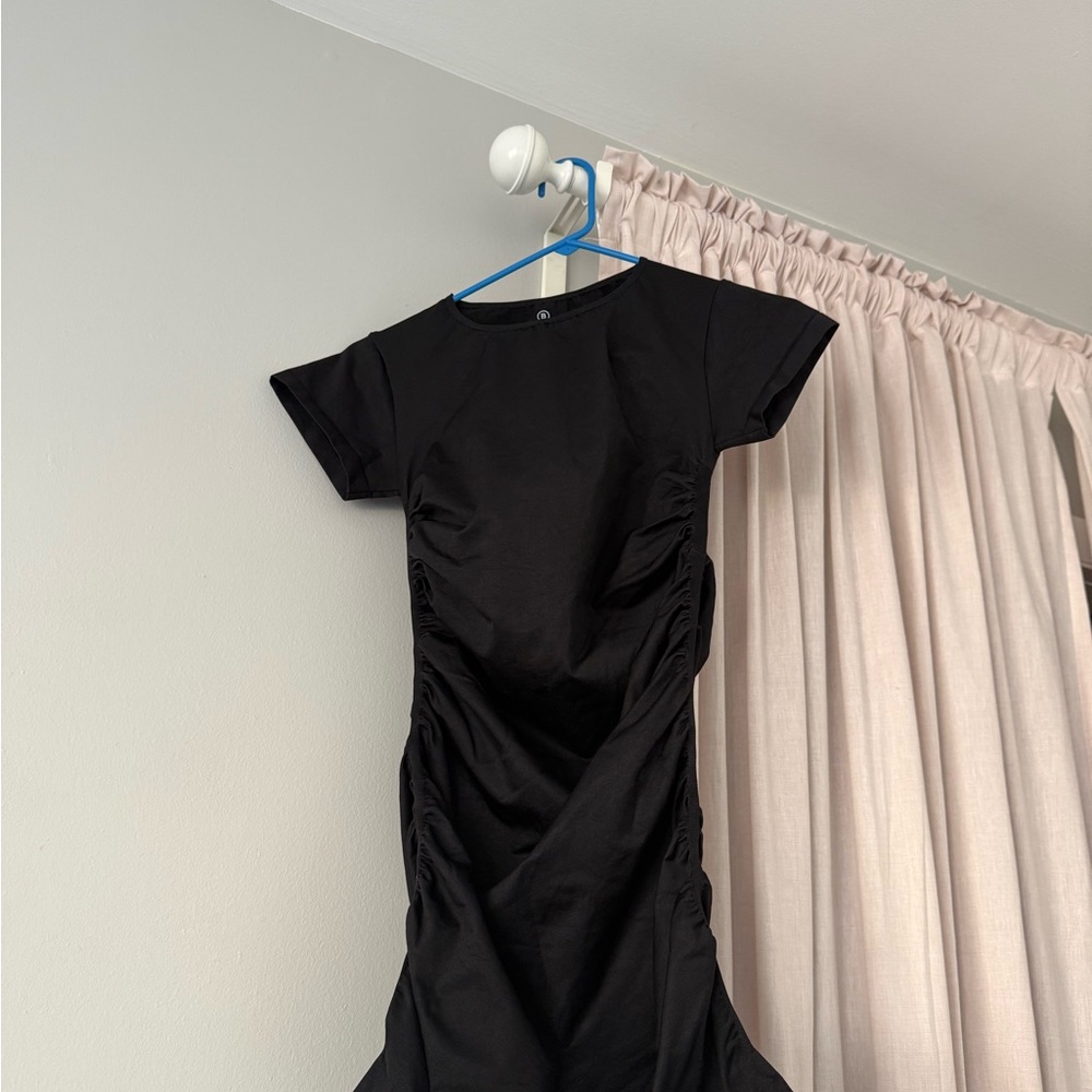 BLANQI Black Mini Dress with Ruched Detail